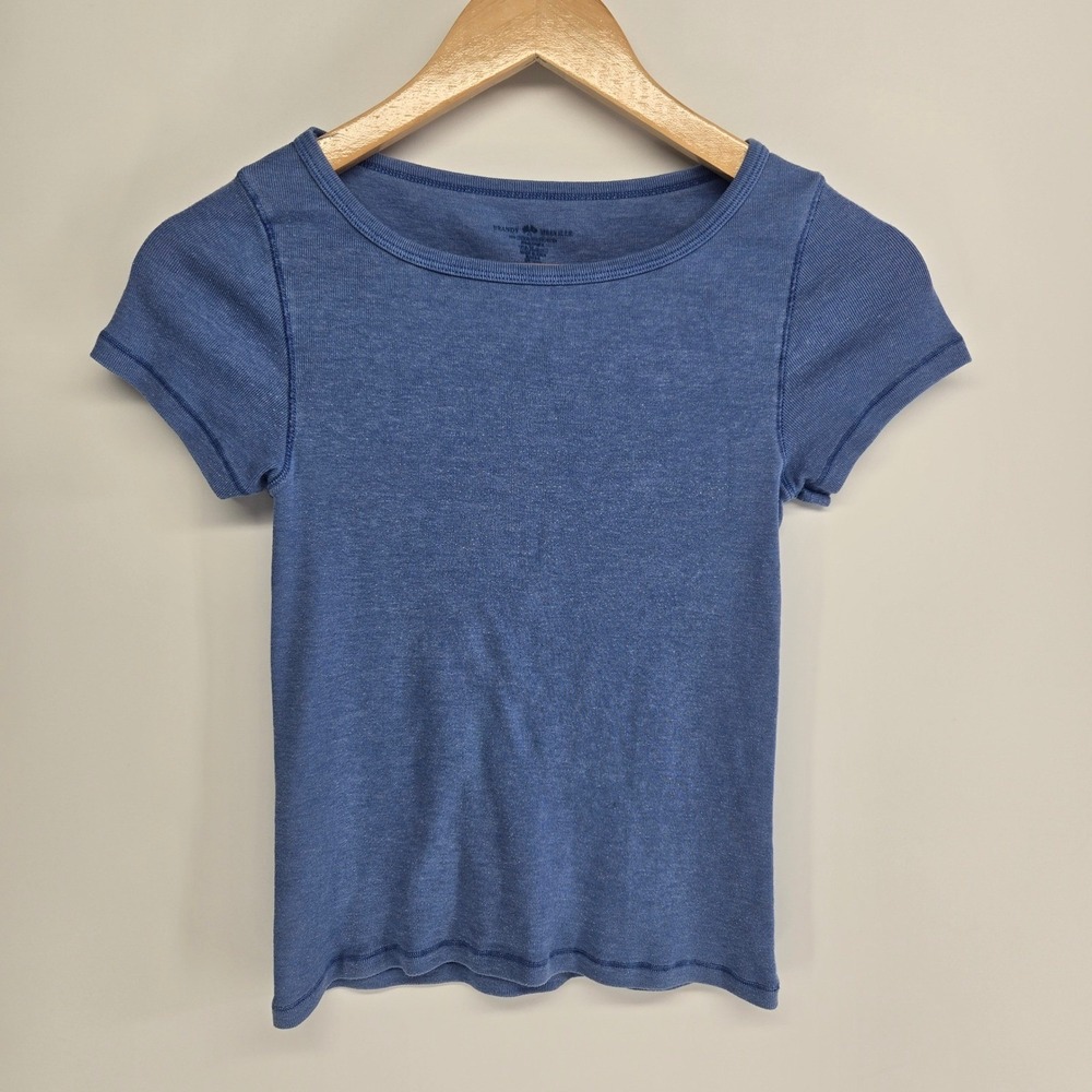 Brandy Melville T-Shirt Women OS Blue Short Sleeve Ribbed Baby Tee Slim Fit Crew